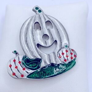 Vintage Signed AS Carved Pumpkin Brooch